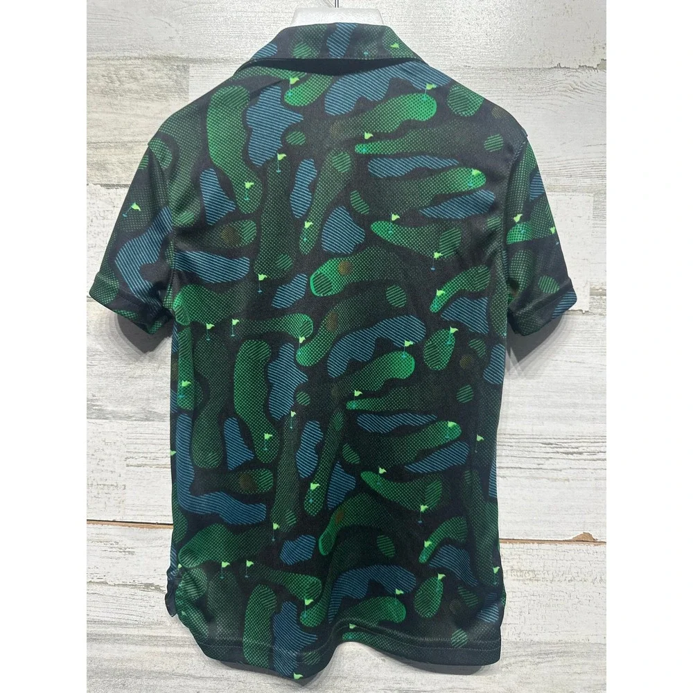 All in Motion Polo Shirt Boys XS 4/5 Green Blue Golf‎ Course Print EUC